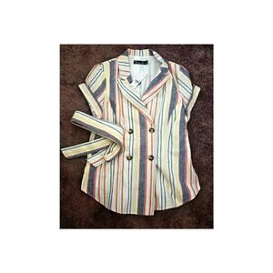 New York & Company 7th Avenue Design Studio belted linen blazer stripe medium